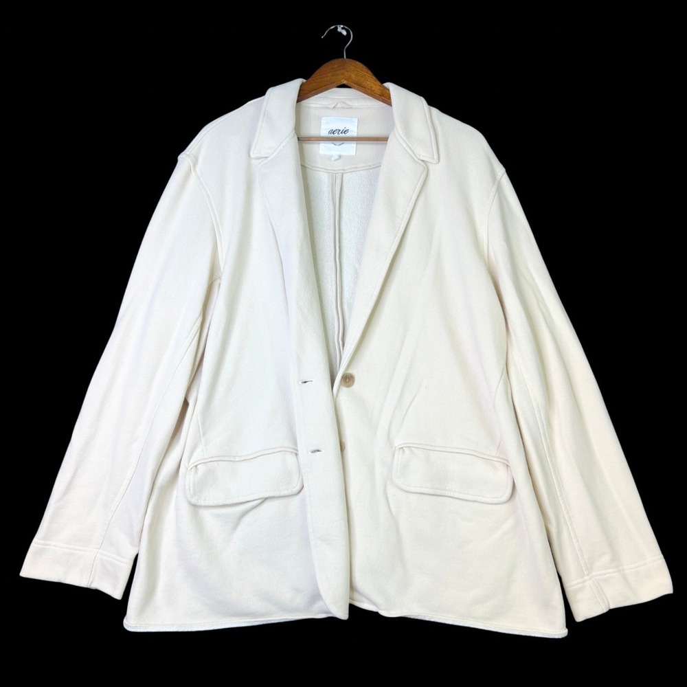 Aerie Fleece Blazer Cream Knit Button Front Jacket XXL Cozy Minimalist